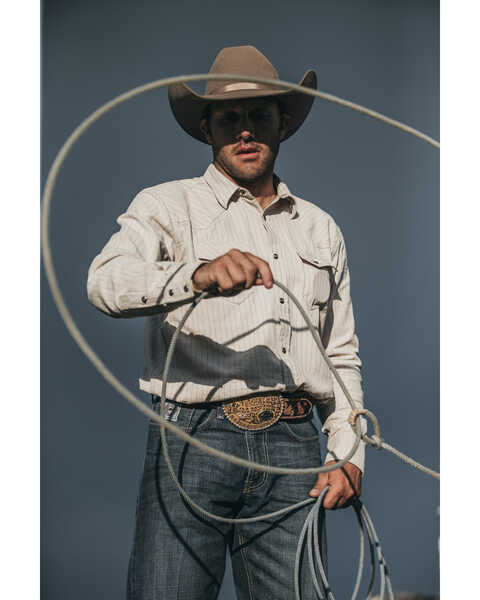 Blue Ranchwear Men's Ticking Stripe Snap Western Workshirt , Tan, hi-res