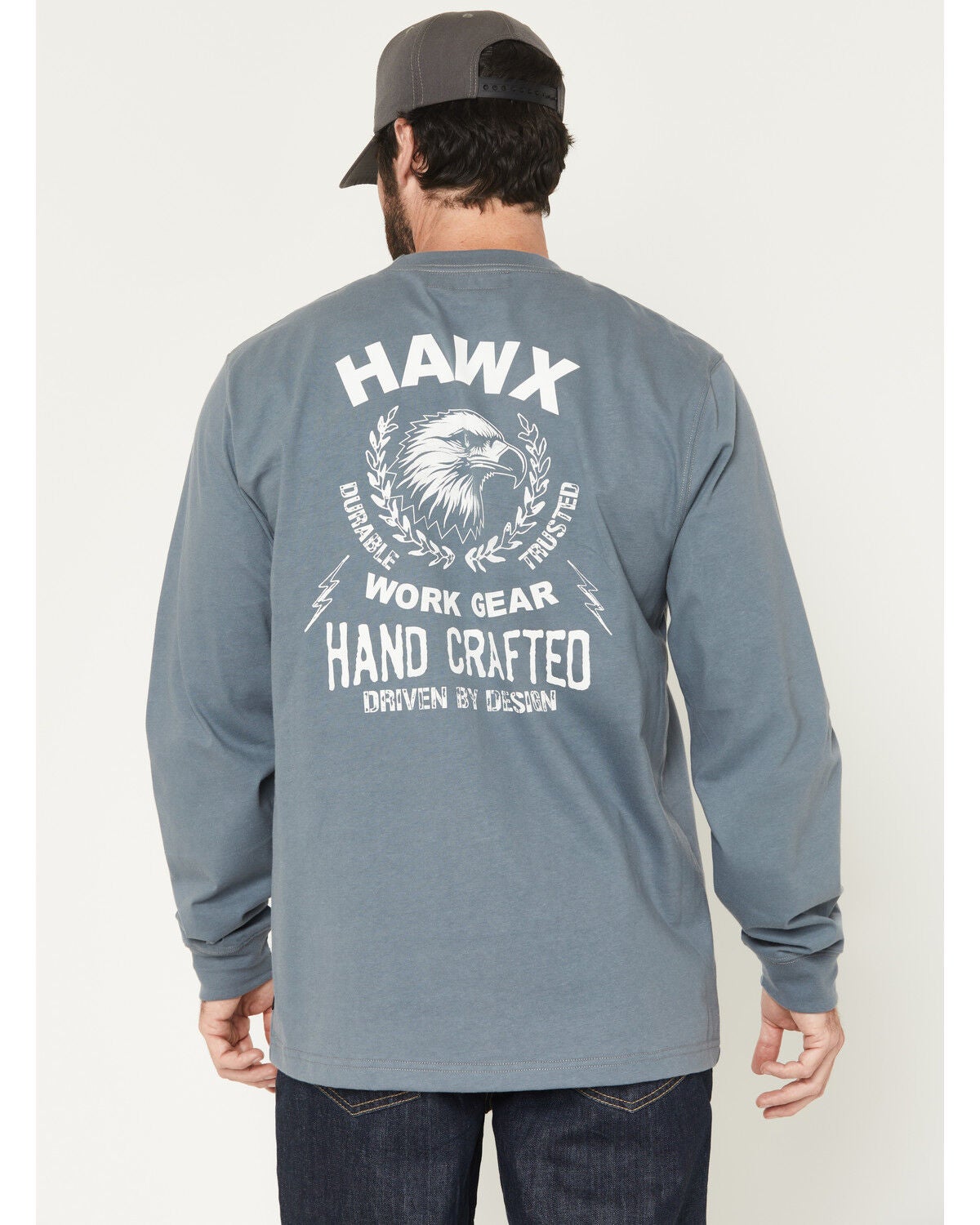Hawx Men's FR Handcrafted Long Sleeve Graphic Work T-Shirt, Steel Blue, hi-res
