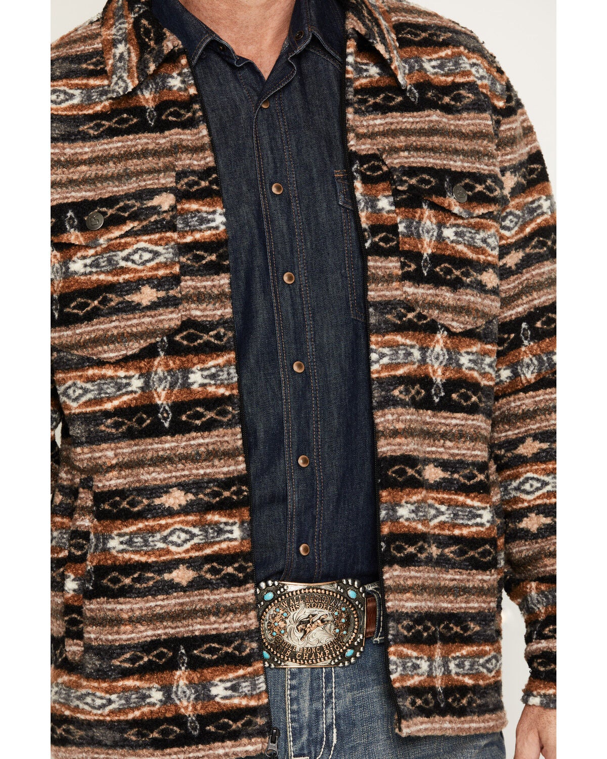 Image #3 - Panhandle Men's Jicarilla Southwestern Print Berber Shirt Jacket, Camel, hi-res