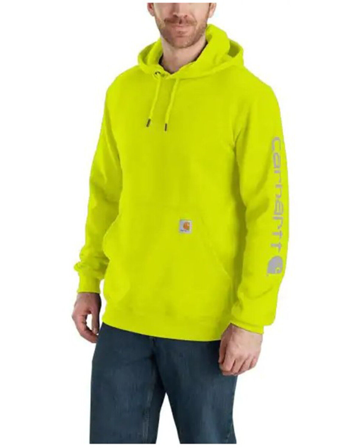 Image #1 - Carhartt Men's Loose Fit Midweight Logo Sleeve Graphic Hooded Sweatshirt, Bright Green, hi-res
