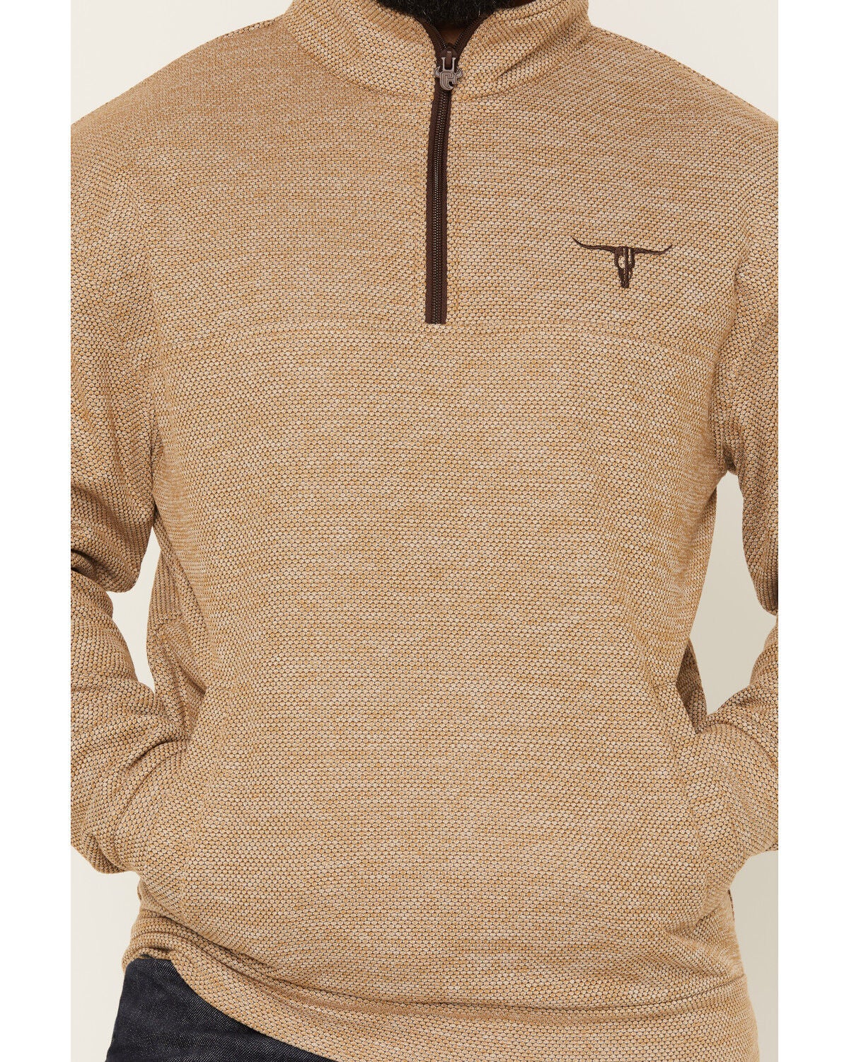 Image #3 - Cowboy Hardware Men's Steer Head Heathered 1/4 Zip Pullover, Tan, hi-res