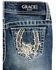 Image #3 - Grace in LA Girls' Dark Wash Floral Horseshoe Pocket Bootcut Stretch Denim Jeans, Dark Wash, hi-res
