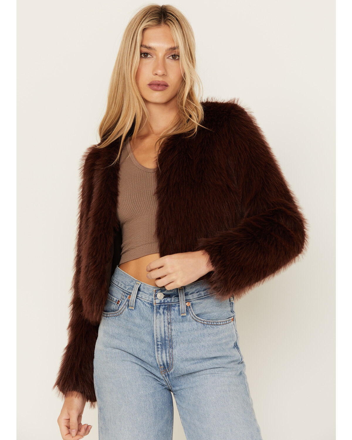 Image #1 - Shyanne Women's Fluffy Faux Fur Coat, Mahogany, hi-res