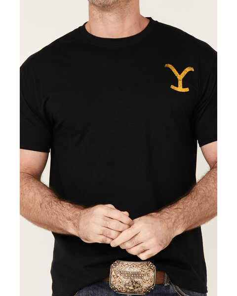 Image #3 - Changes Men's Yellowstone Dutton Ranch Gradient Rider Silhouette Graphic Short Sleeve T-Shirt  , Black, hi-res