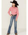 Image #2 - Panhandle Girls' Heart Plaid Print Long Sleeve Pearl Snap Western Shirt, Pink, hi-res