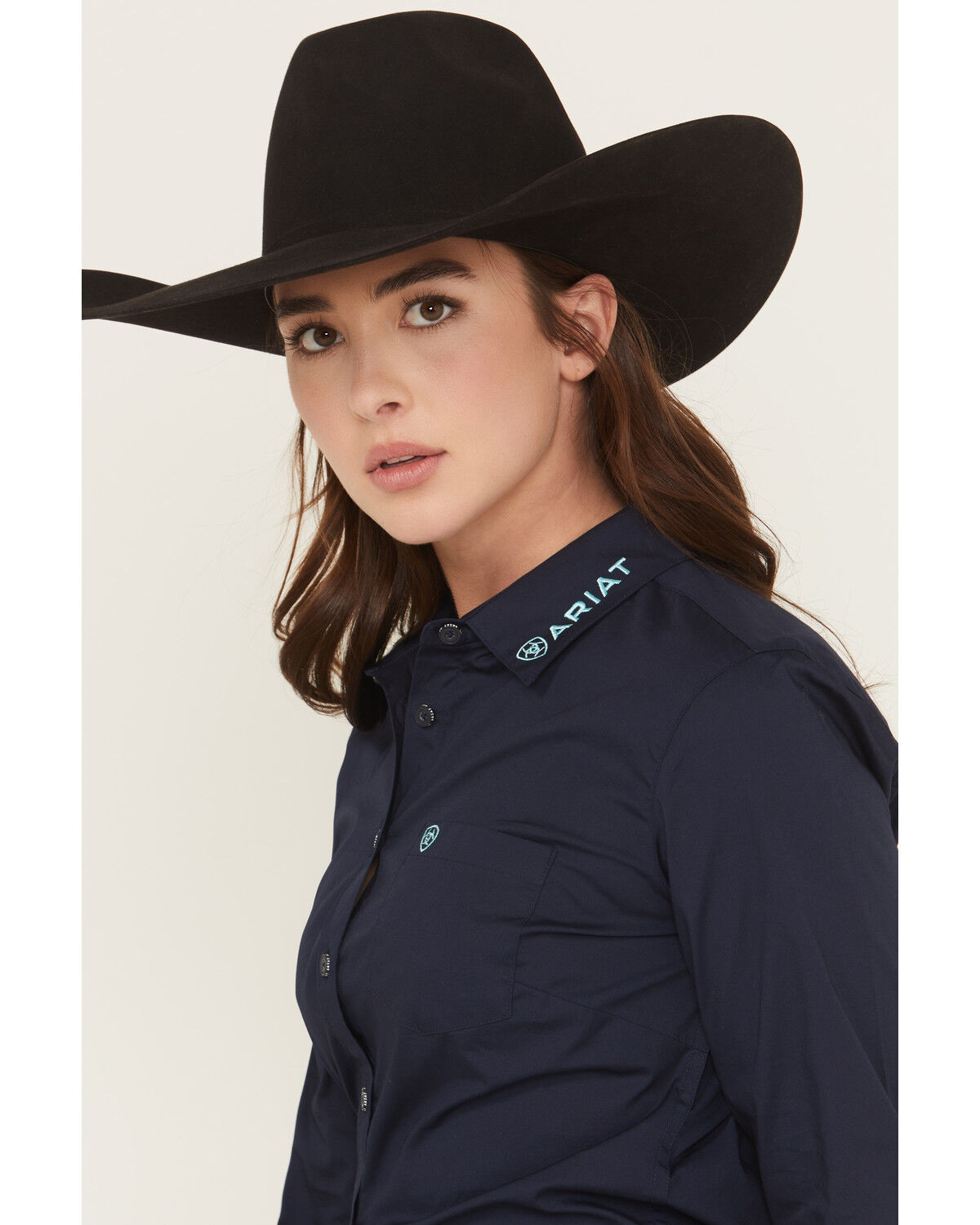 Image #2 - Ariat Women's Team Kirby Solid Long Sleeve Button-Down Stretch Western Shirt, Navy, hi-res
