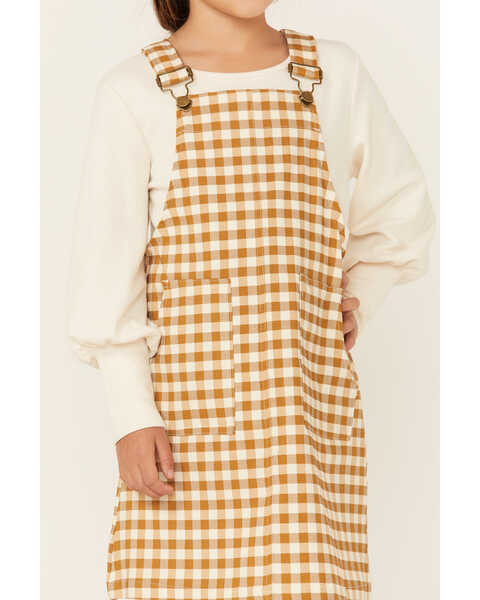 Image #2 - Hayden Girls' Checkered Overall Dress, Mustard, hi-res