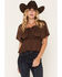 Image #1 - Shyanne Women's Hailey Satin Flounce Short Sleeve Peasant Blouse, Cognac, hi-res