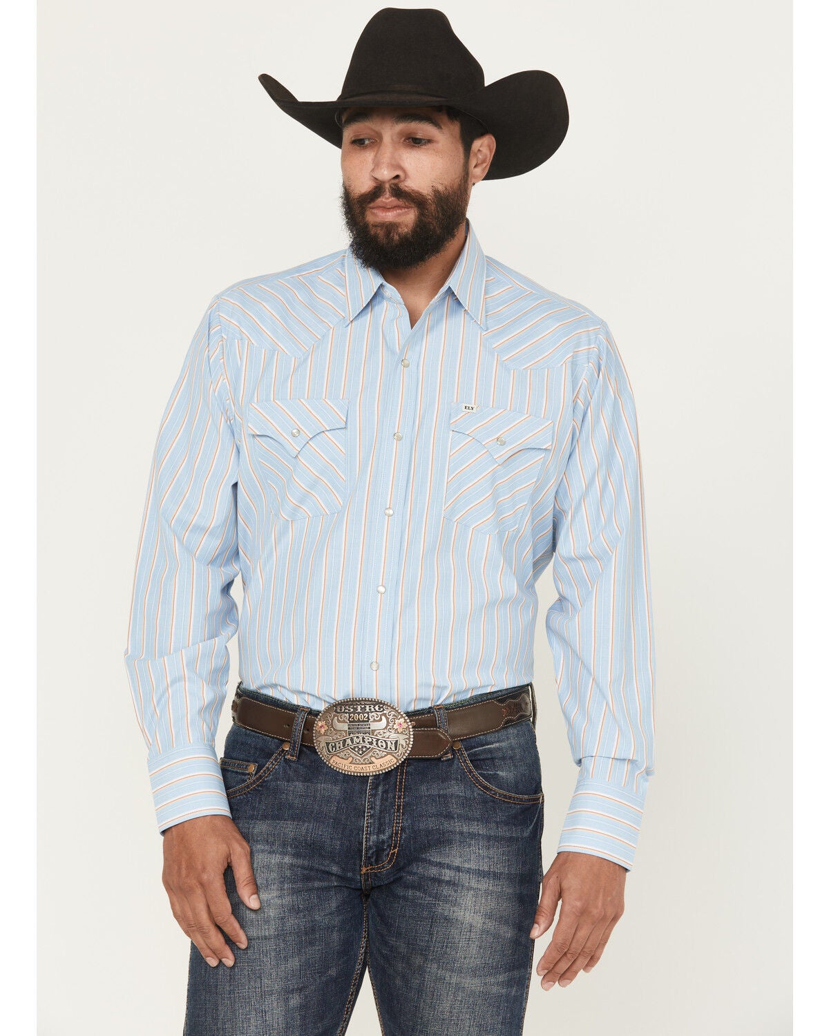 Ely Walker Men's Striped Print Long Sleeve Snap Western Shirt - Big, Blue, hi-res