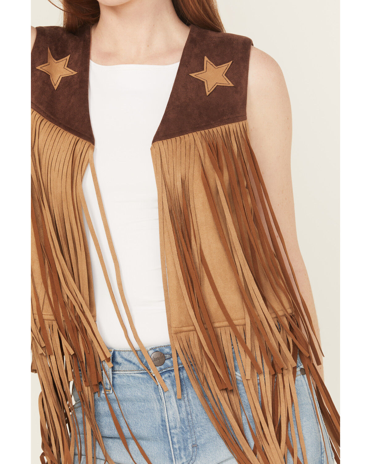 Image #3 - Saints & Hearts Women's Faux Suede Star Tiered Fringe Vest, Chocolate, hi-res