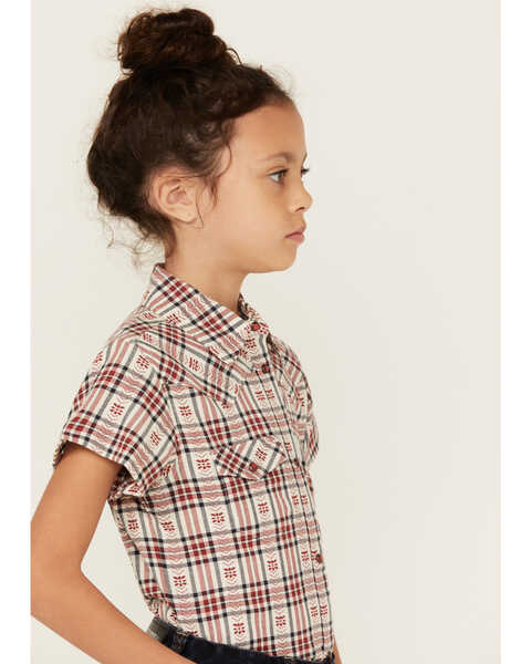 Image #2 - Shyanne Girls' Dobby Teton Plaid Print Short Sleeve Pearl Snap Western Shirt , Brick Red, hi-res