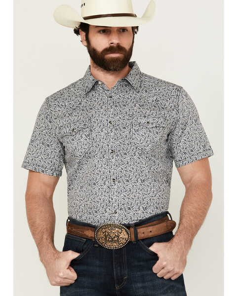 Image #1 - Cody James Men's Graffiti Floral Print Short Sleeve Snap Western Shirt , Ivory, hi-res