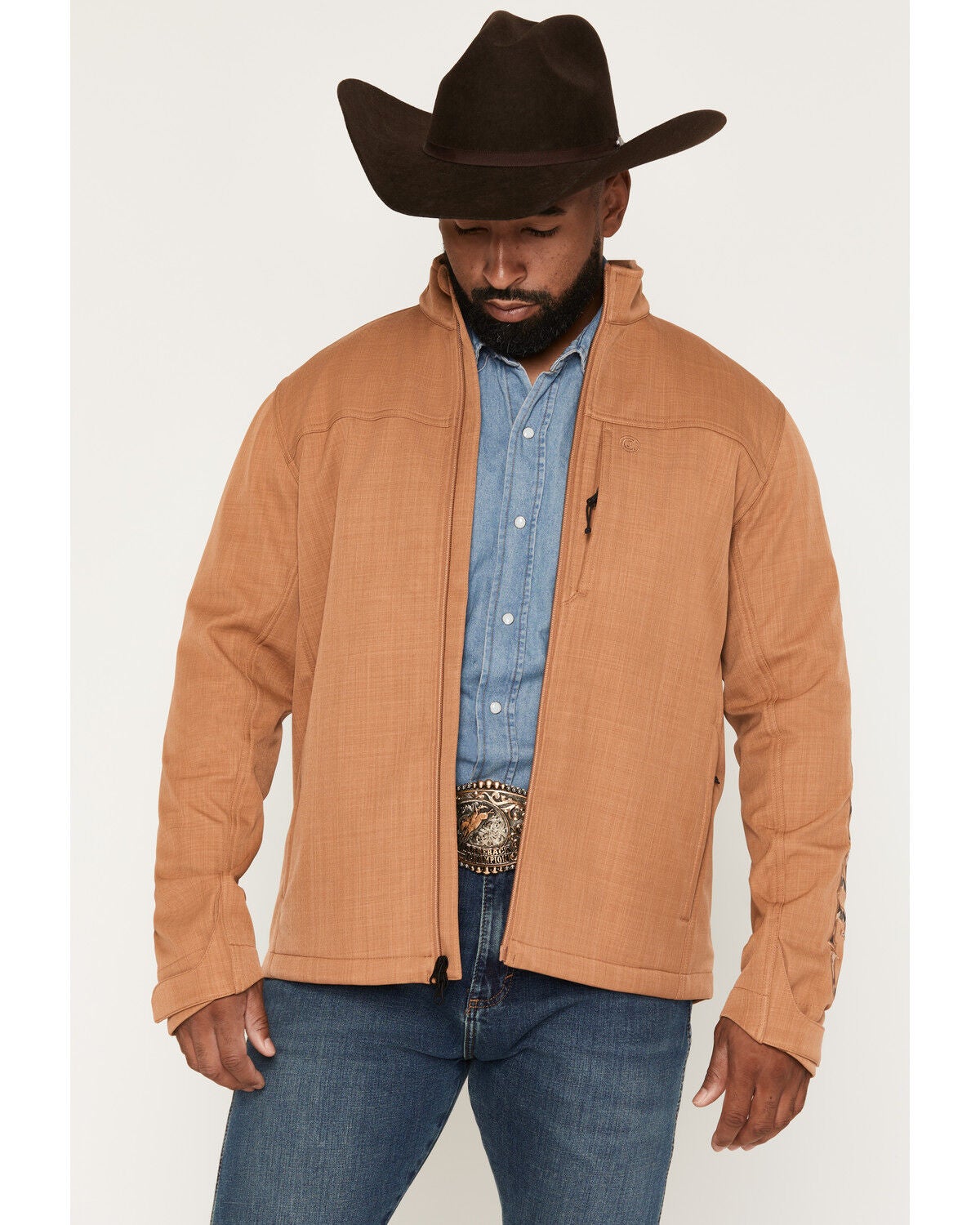 Cody James Men's Tulsa Textured Logo Softshell Jacket, Tan, hi-res