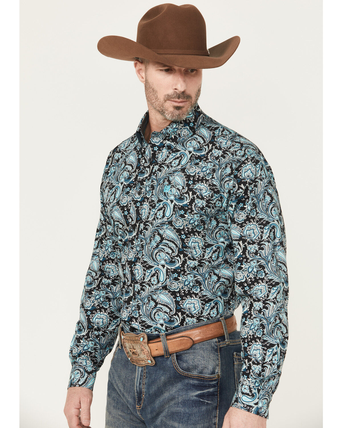Image #2 - Cinch Men's Paisley Print Long Sleeve Button-Down Western Shirt, Black, hi-res