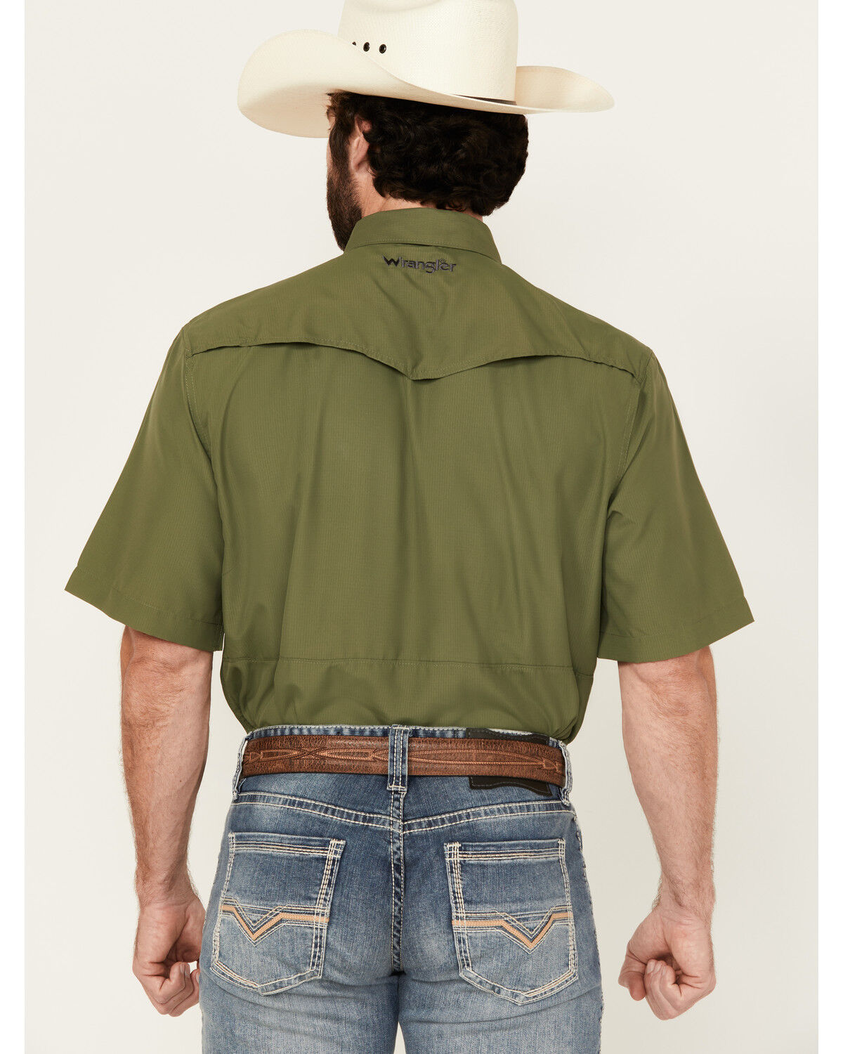 Image #4 - Wrangler Men's Solid Short Sleeve Snap Performance Western Shirt, Green, hi-res