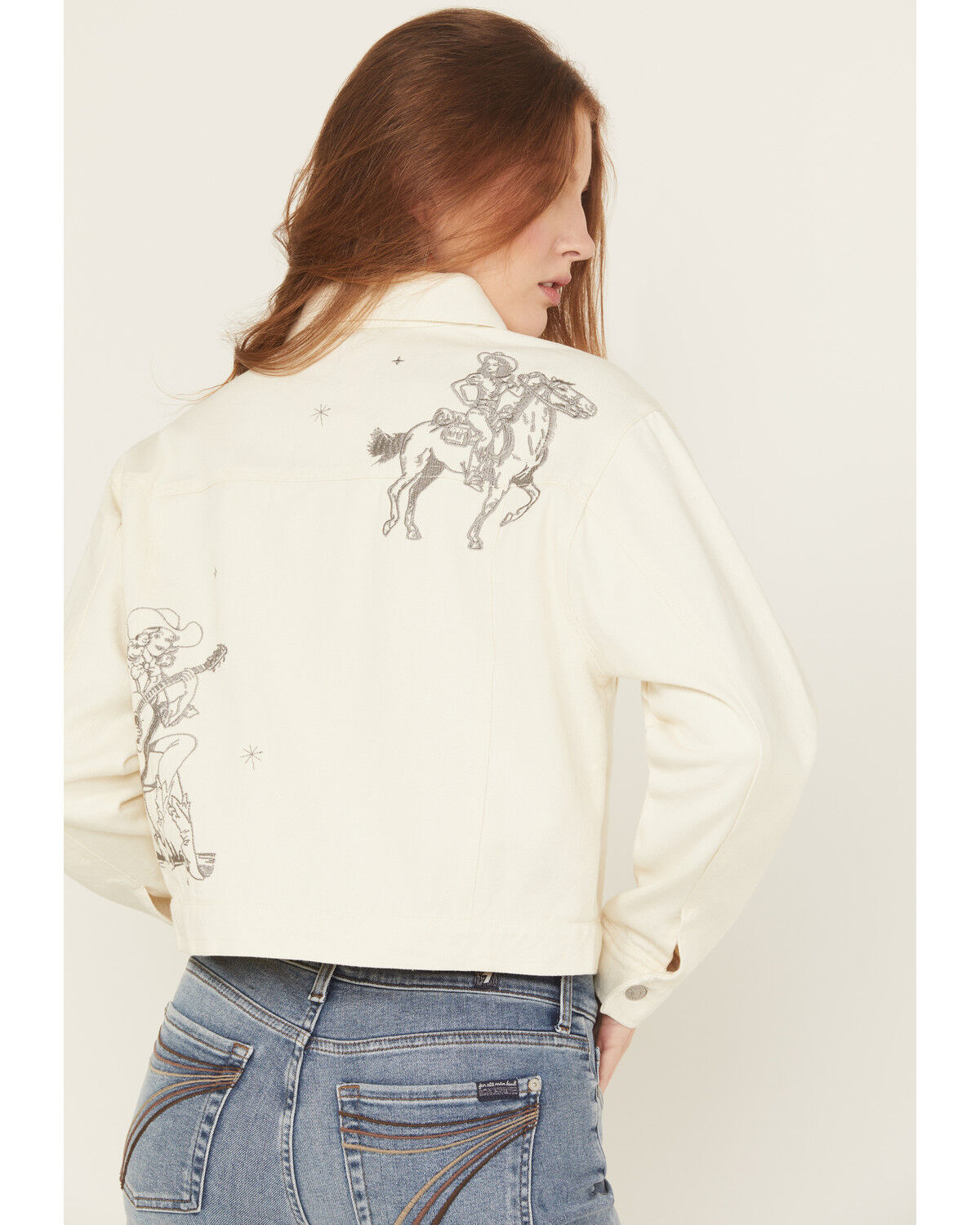 Image #4 - Blue B Women's Cowgirl Embroidered Denim Trucker Jacket, Cream, hi-res