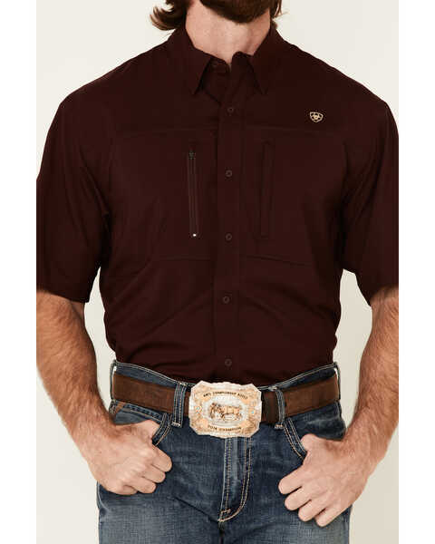 Image #3 - Ariat Men's Solid Maroon TEK Short Sleeve Button-Down Western Shirt , Burgundy, hi-res