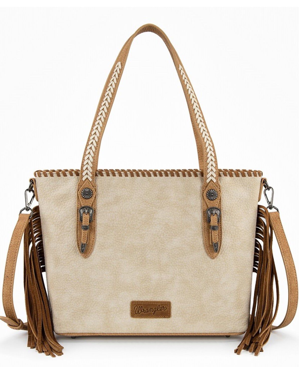 Wrangler Women's Braided Tassel Tote Bag, Tan, hi-res