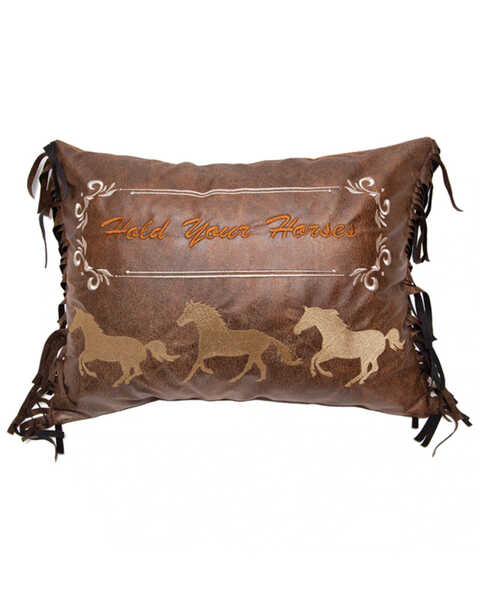 Carstens Home Hold Your Horses Embroidered Fringe Decorative Throw Pillow, Brown, hi-res
