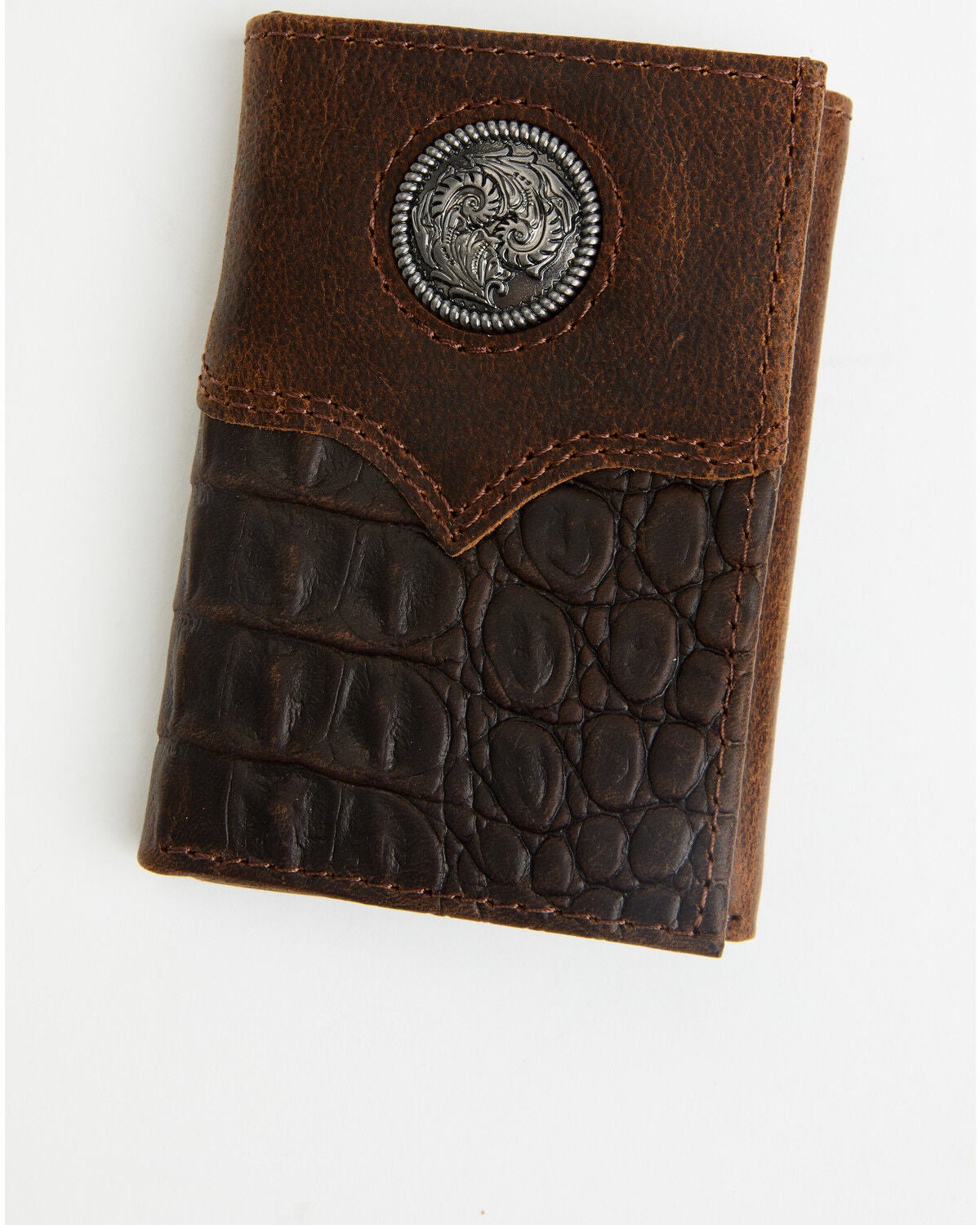 Image #1 - Cody James Men's Caiman Print Trifold Wallet, Dark Brown, hi-res