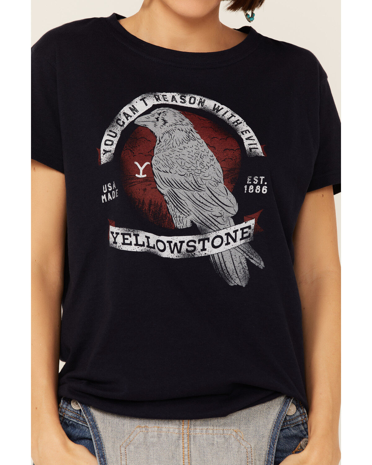 Image #2 - Paramount Network's Yellowstone Women's Navy Can't Reason with Evil Graphic Tee, Navy, hi-res
