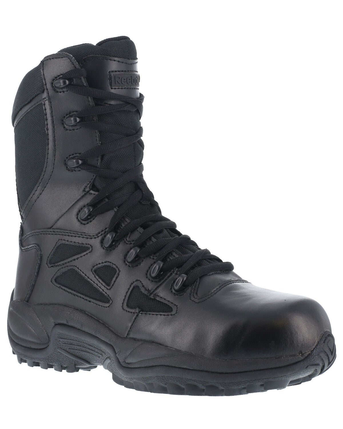 Reebok Men's 8" Lace-Up Black Side-Zip Work Boots - Composite Toe, Black, hi-res