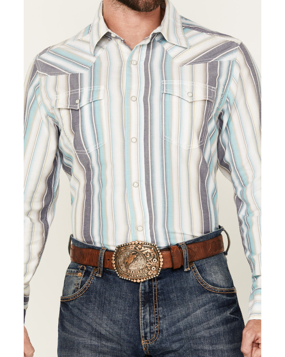 Image #3 - Wrangler Retro Men's Striped Long Sleeve Snap Western Shirt, Cream, hi-res