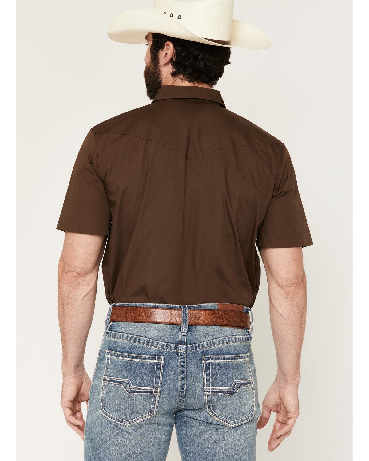 Image #4 - Gibson Trading Co Men's Solid Short Sleeve Snap Western Shirt, Dark Brown, hi-res