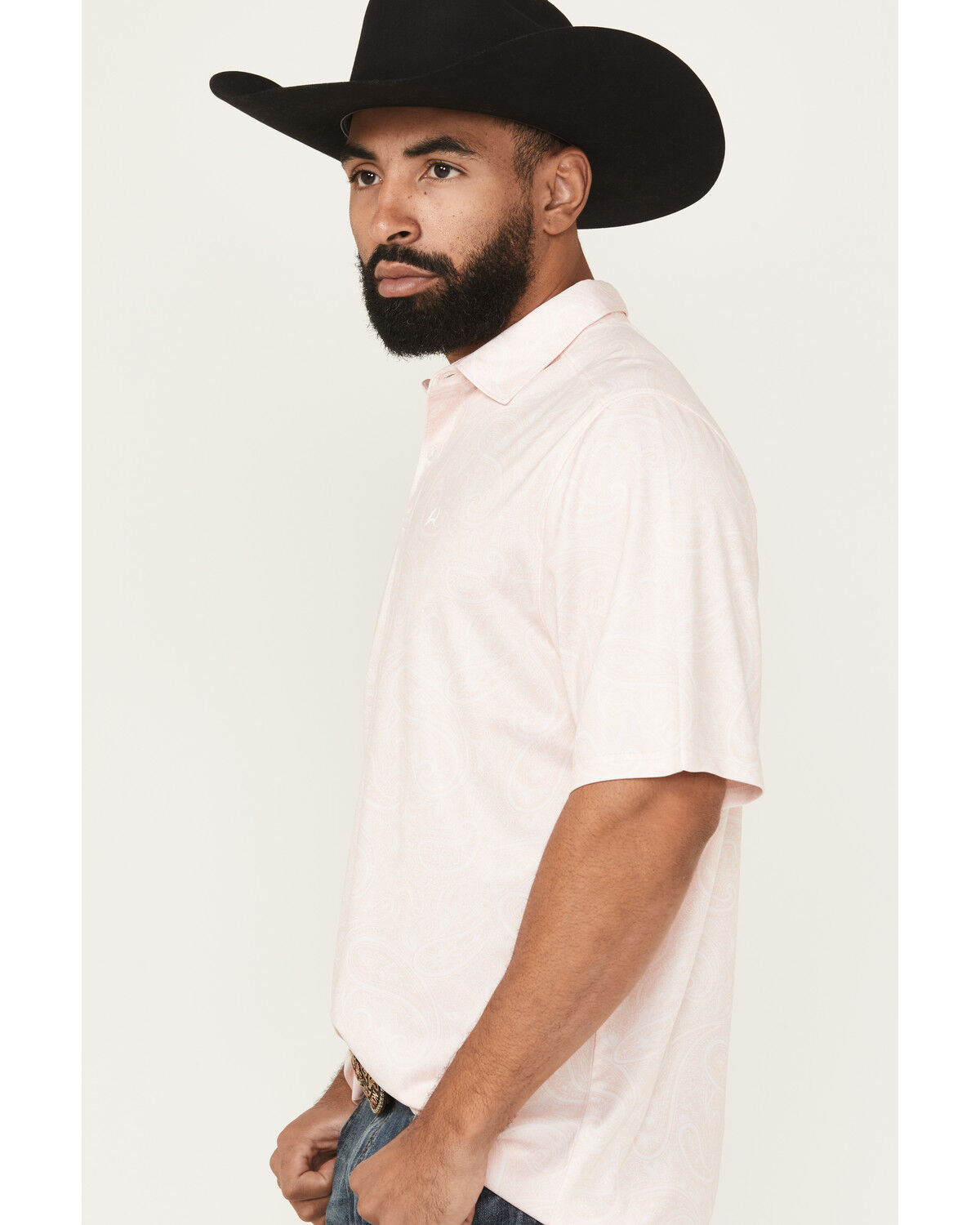 Image #2 - Cinch Men's Paisley Print Short Sleeve Button-Down Polo, Pink, hi-res