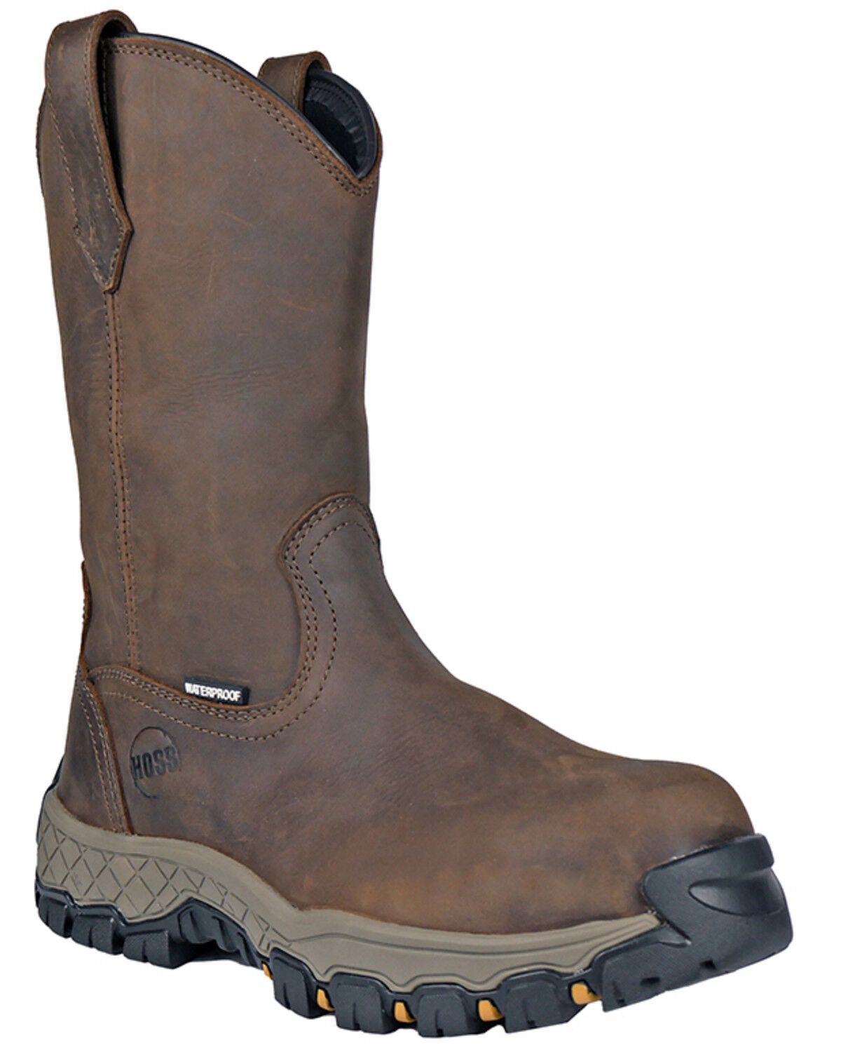 Hoss Men's 11" Waterproof Wellington Work Boots - Composite Toe, Brown, hi-res