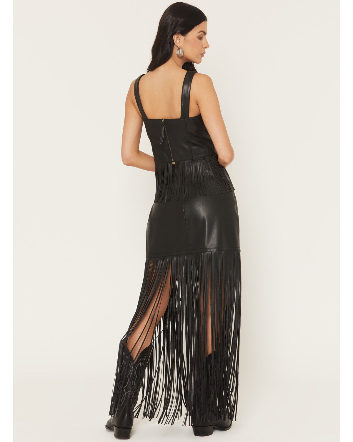 Image #3 - Idyllwind Women's Payson Faux Leather Fringe Midi Skirt, Black, hi-res
