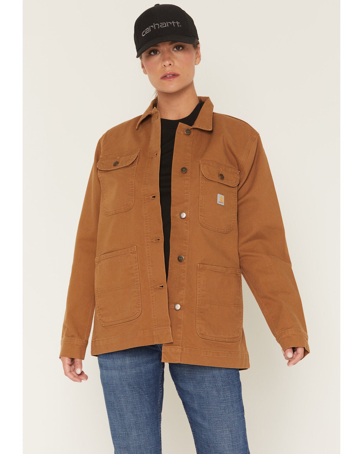 Carhartt Women's Rugged Flex&reg; Loose Fit Canvas Chore Jacket, Brown, hi-res
