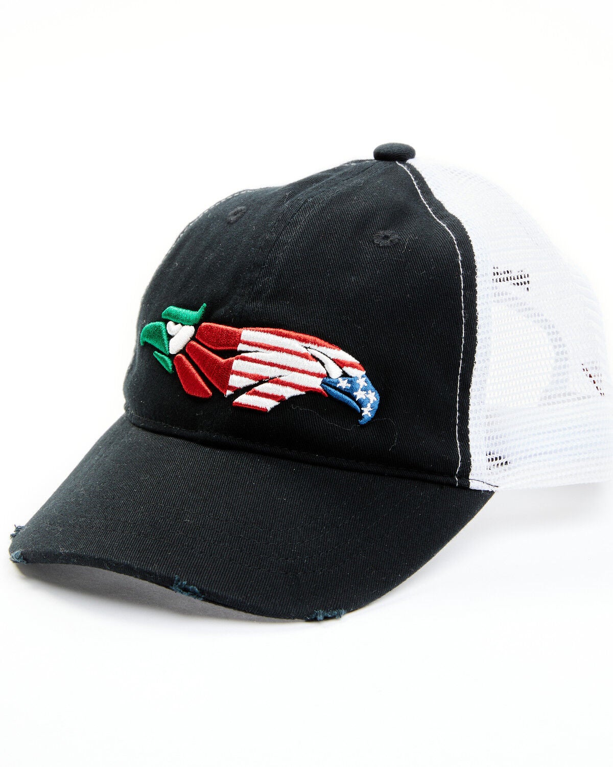 RANK 45&reg; Women's Mexico & US Flag Bird Embroidered Mesh-Back Ball Cap, Black, hi-res