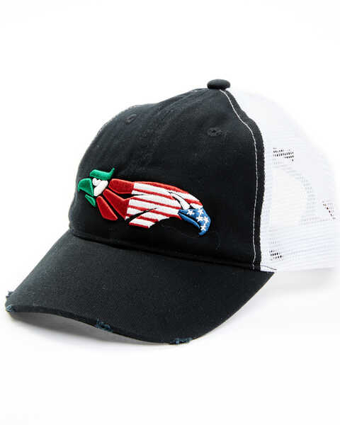 Image #1 - RANK 45® Women's Mexico & US Flag Bird Embroidered Mesh-Back Ball Cap , Black, hi-res