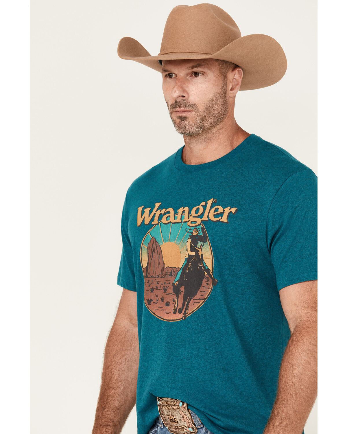 Image #2 - Wrangler Men's Scenic Cowboy Short Sleeve Graphic T-Shirt, Teal, hi-res