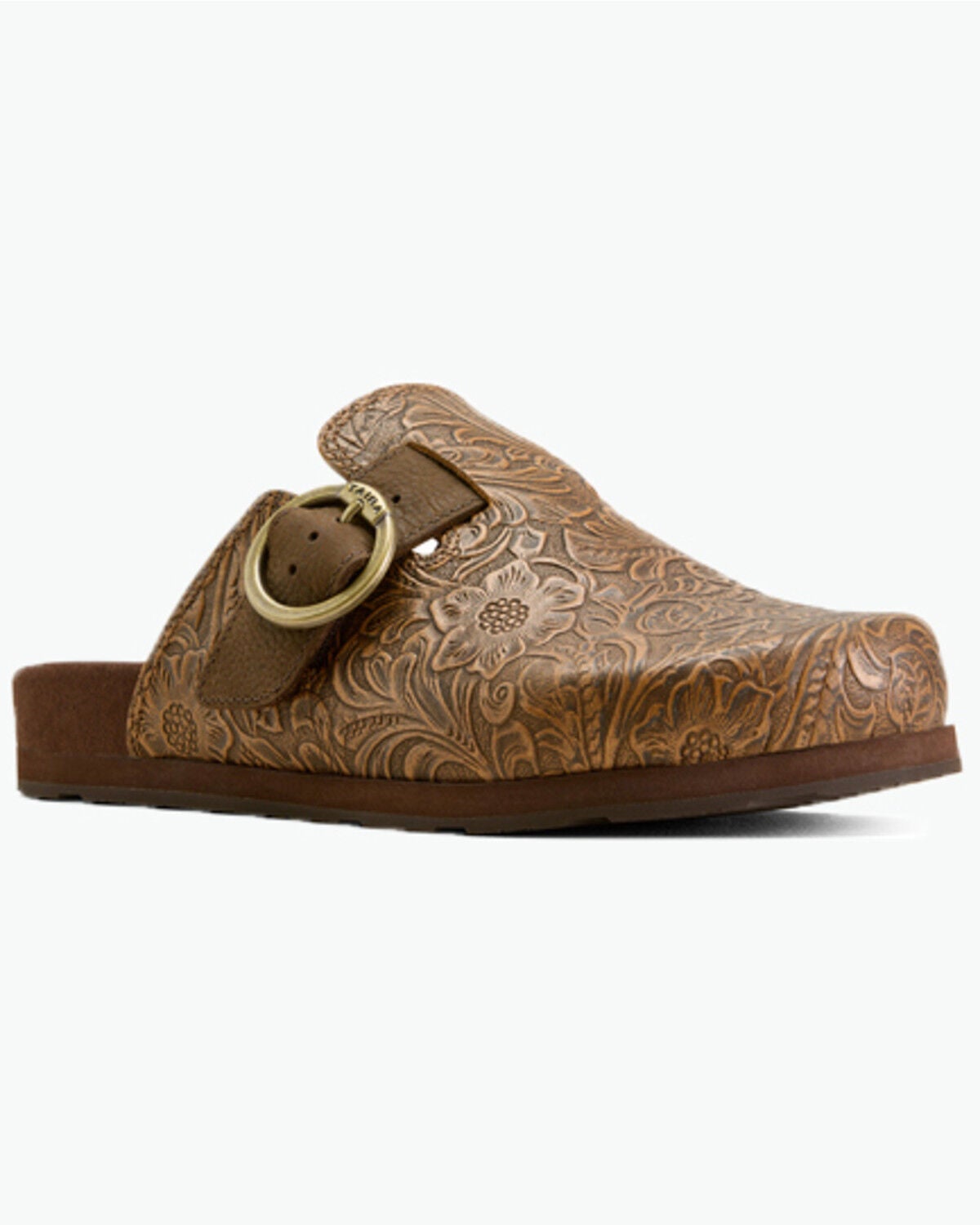 Ariat Women's Floral Embossed Country Mules, Brown, hi-res