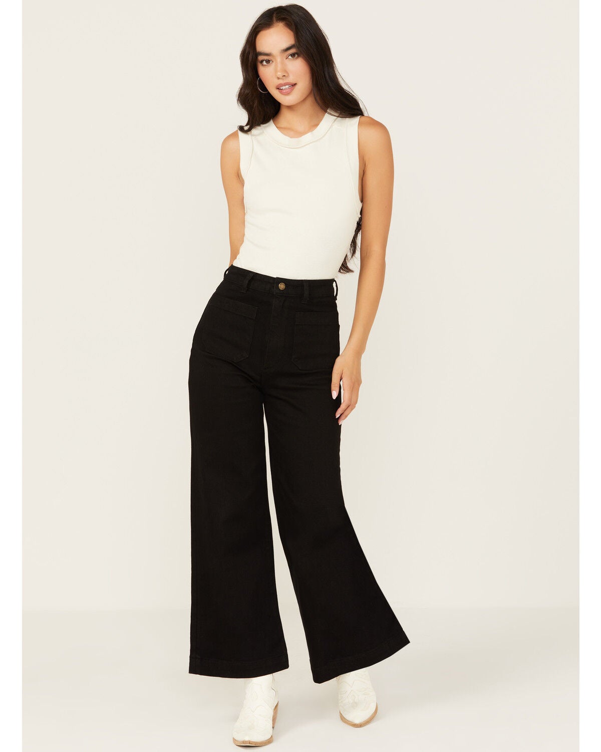 Rolla's Women's High Rise Wide Leg Stretch Sailor Jeans, Black, hi-res