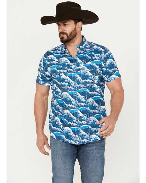 Ariat Men's VentTEK Aloha Fitted Short Sleeve Western Performance Shirt, Blue, hi-res