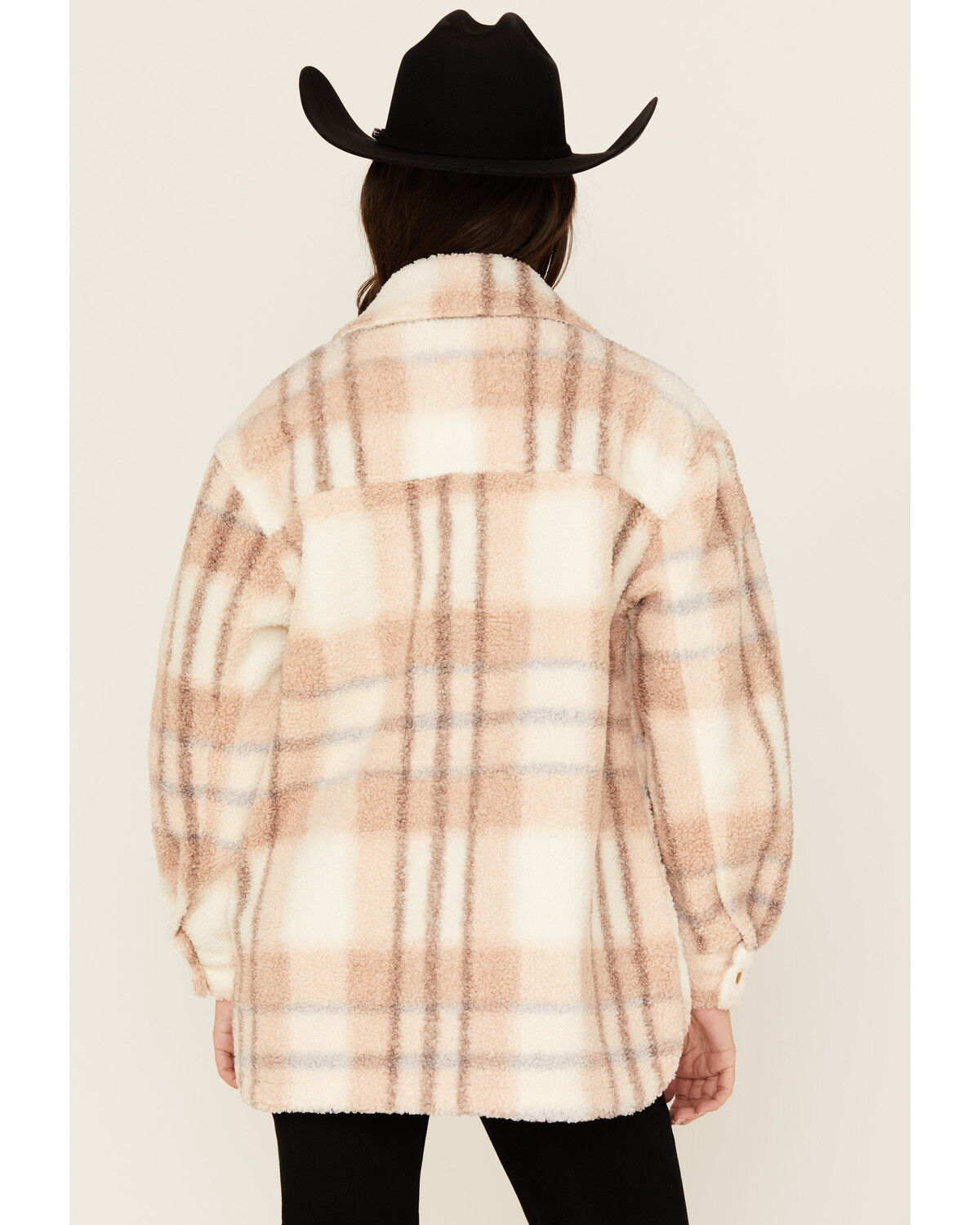 Image #4 - 26 International Women's Plaid Print Sherpa Shacket, Tan, hi-res