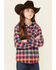 Image #1 - Roper Girls' Plaid Print Thermal Lined Snap-Front Hooded Jacket, Blue, hi-res