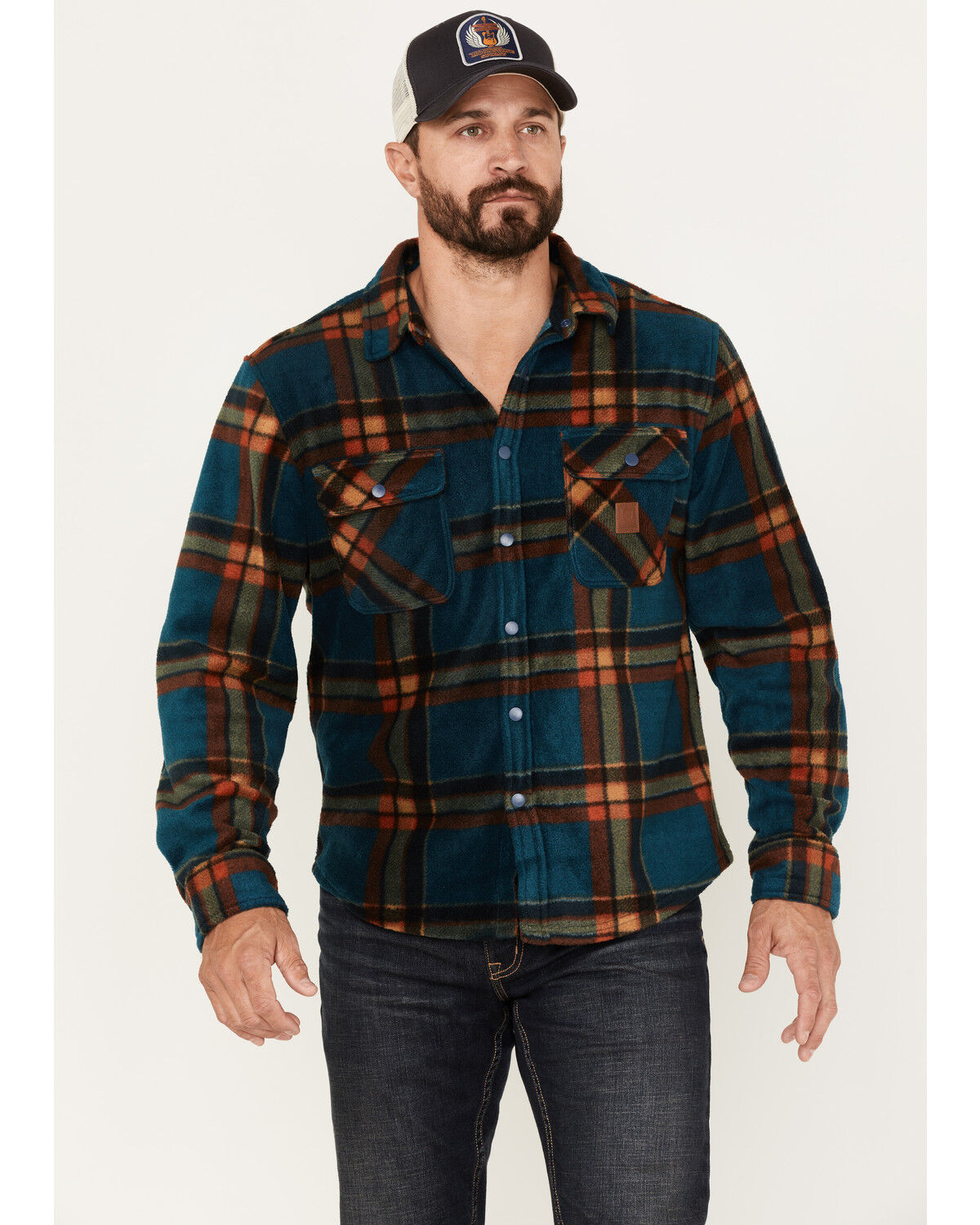 Image #1 - Brixton Men's Plaid Print Bowery Long Sleeve Arctic Stretch Fleece Jacket, , hi-res
