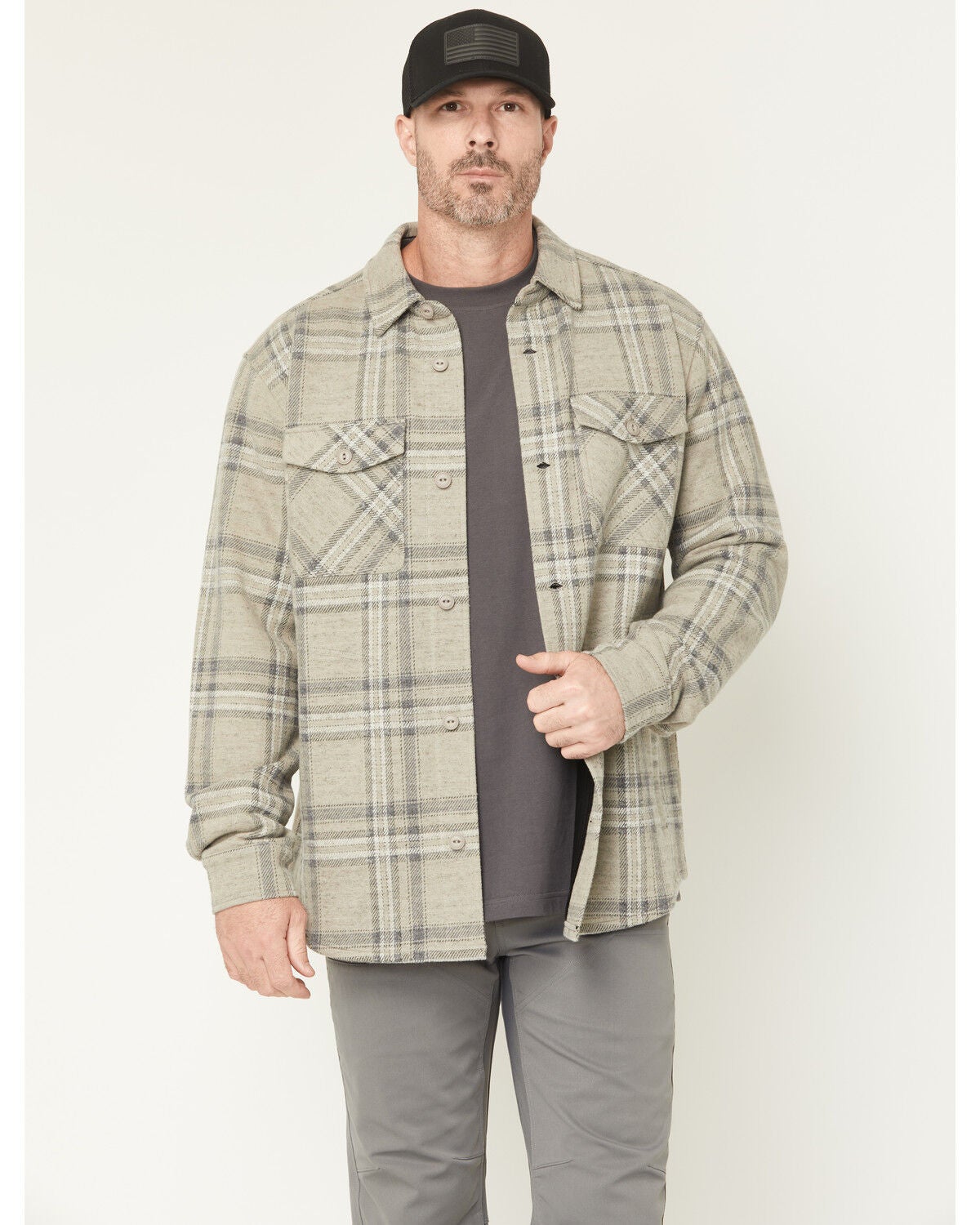 Hawx Men's Gritstone Plaid Print Button-Down Shirt Jacket, Tan, hi-res