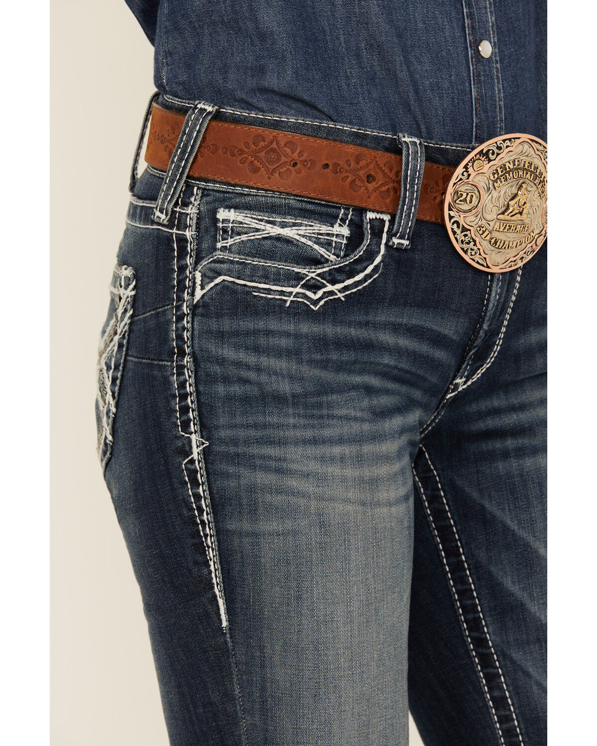 Image #4 - Ariat Women's Mid Rise Stretch Entwined Boot Cut Jeans, Indigo, hi-res