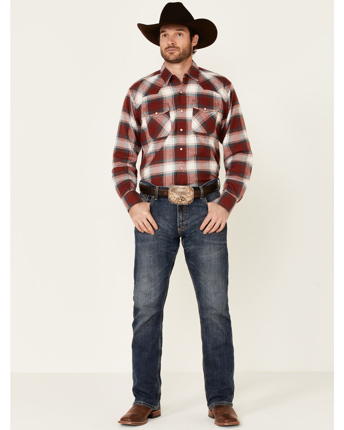 Image #2 - Ariat Men's Hillsboro Retro Large Plaid Long Sleeve Snap Western Flannel Shirt, Red, hi-res