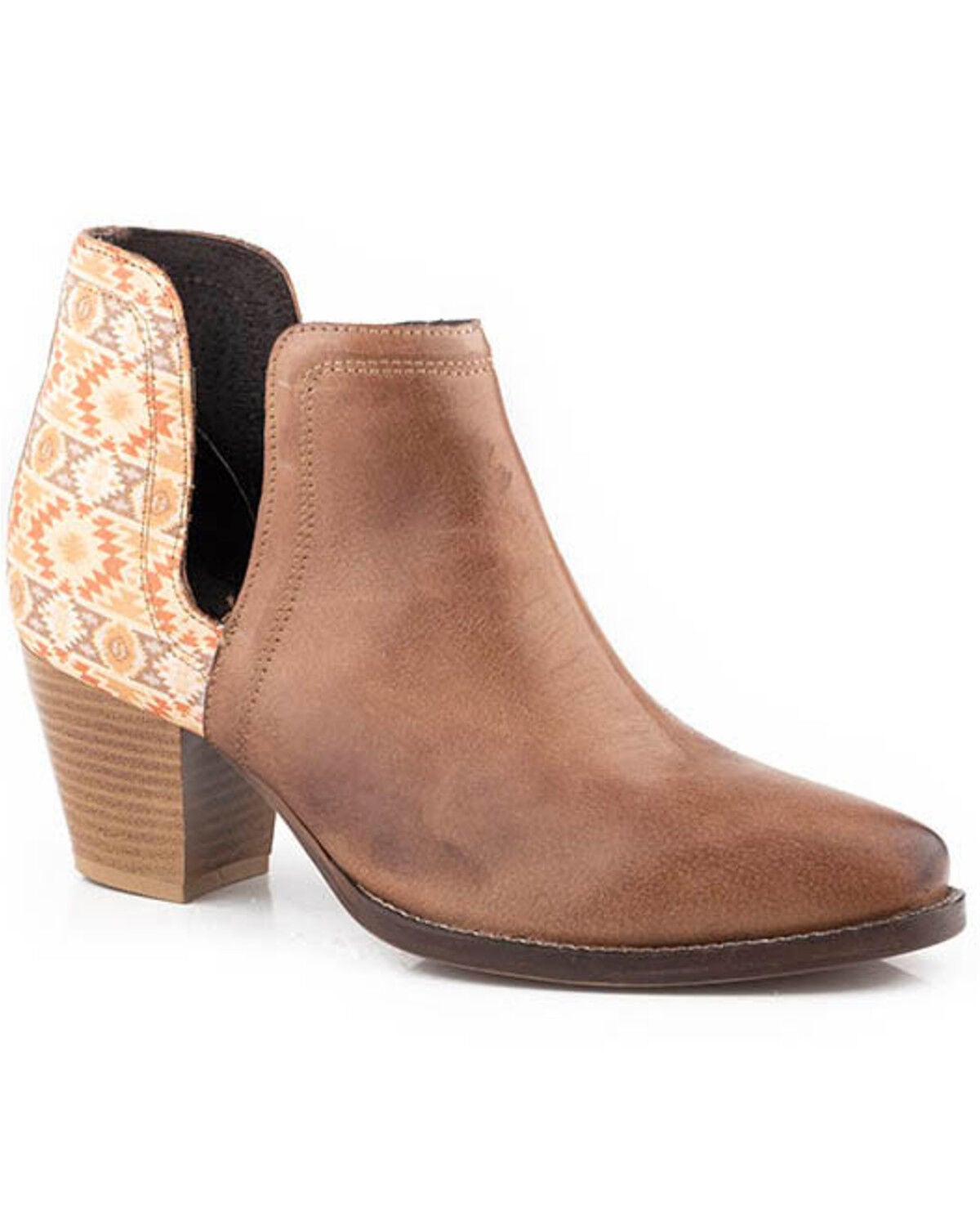 Roper Women's Rowdy Southwestern Booties - Round Toe, Tan, hi-res