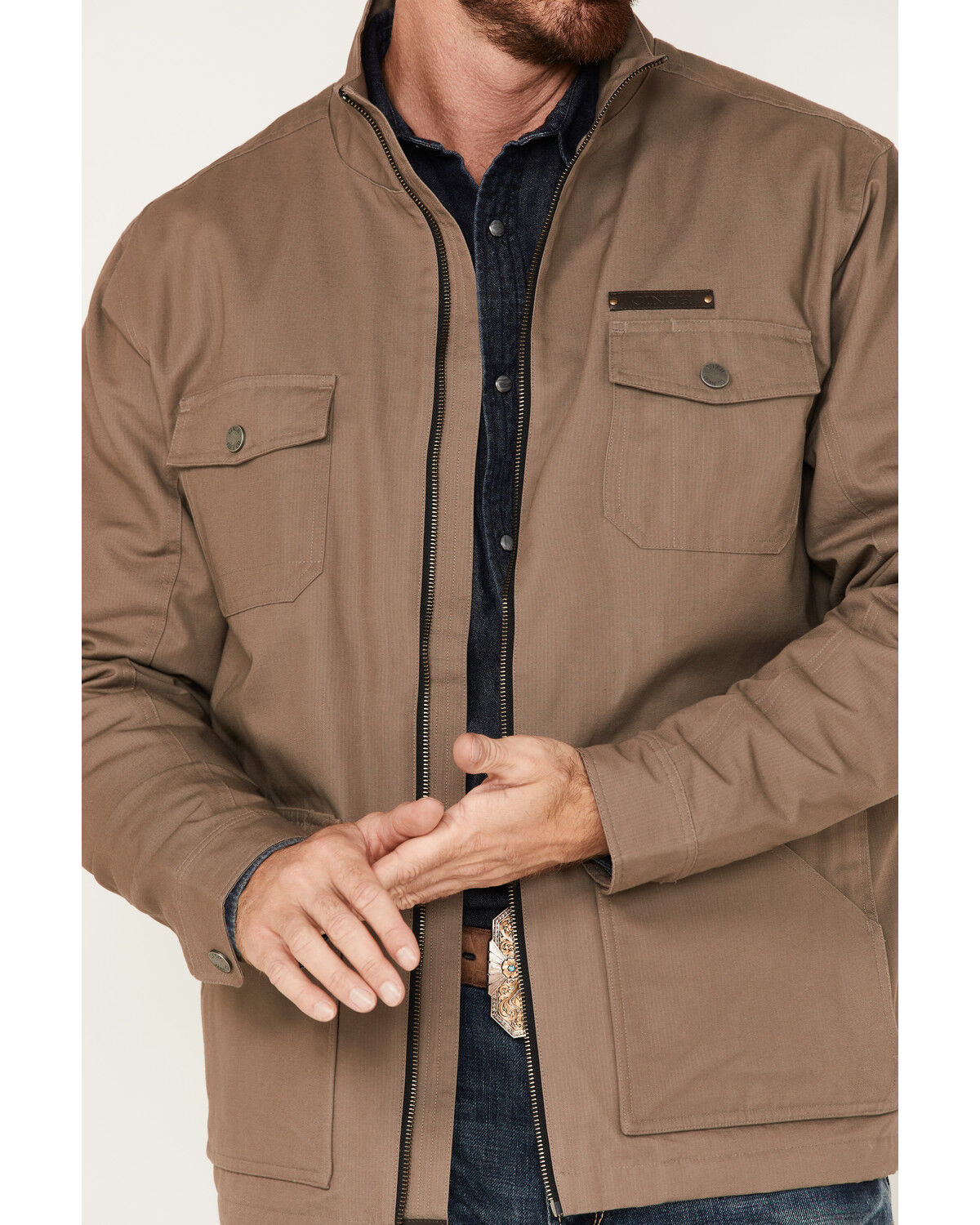 Image #3 - Cinch Men's Solid Brushed Twill Zip Canvas Jacket, Grey, hi-res