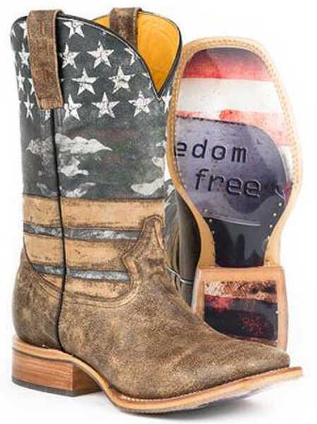 Image #2 - Tin Haul Men's American Flag Dogtag Western Boots - Broad Square Toe, Brown, hi-res