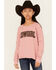 Image #1 - Roper Girls' Cowgirl Graphic Crewneck, Pink, hi-res