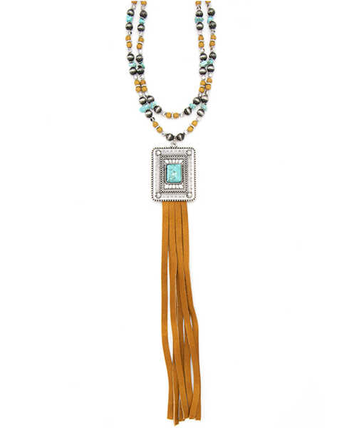 Image #1 - Cowgirl Confetti Women's Double-Layered Multicolored Beaded Tassel Pendant Necklace, Silver, hi-res
