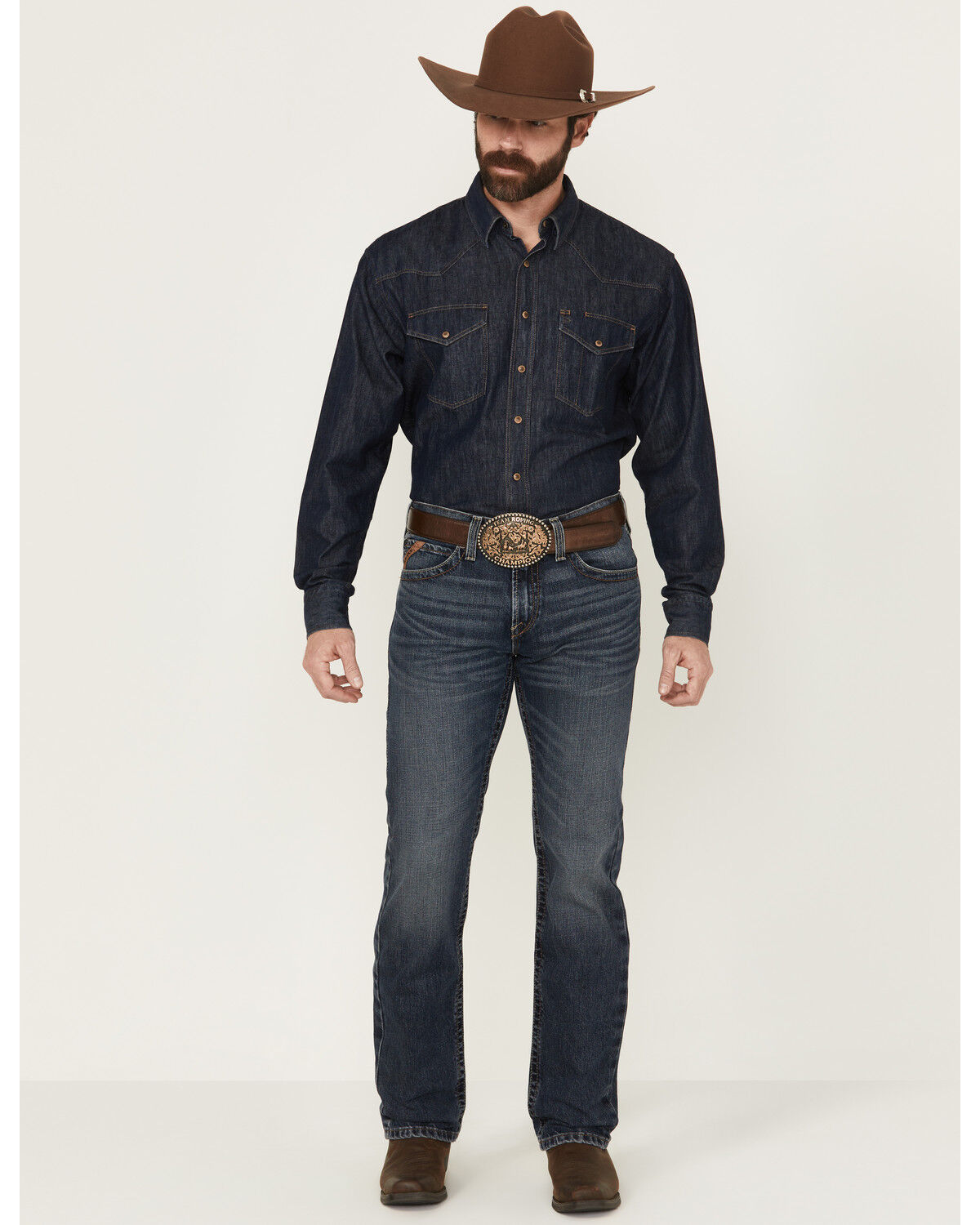 Image #1 - Ariat Men's M7 Keystone Handley Medium Wash Slim Straight Rigid Denim Jeans, Medium Wash, hi-res